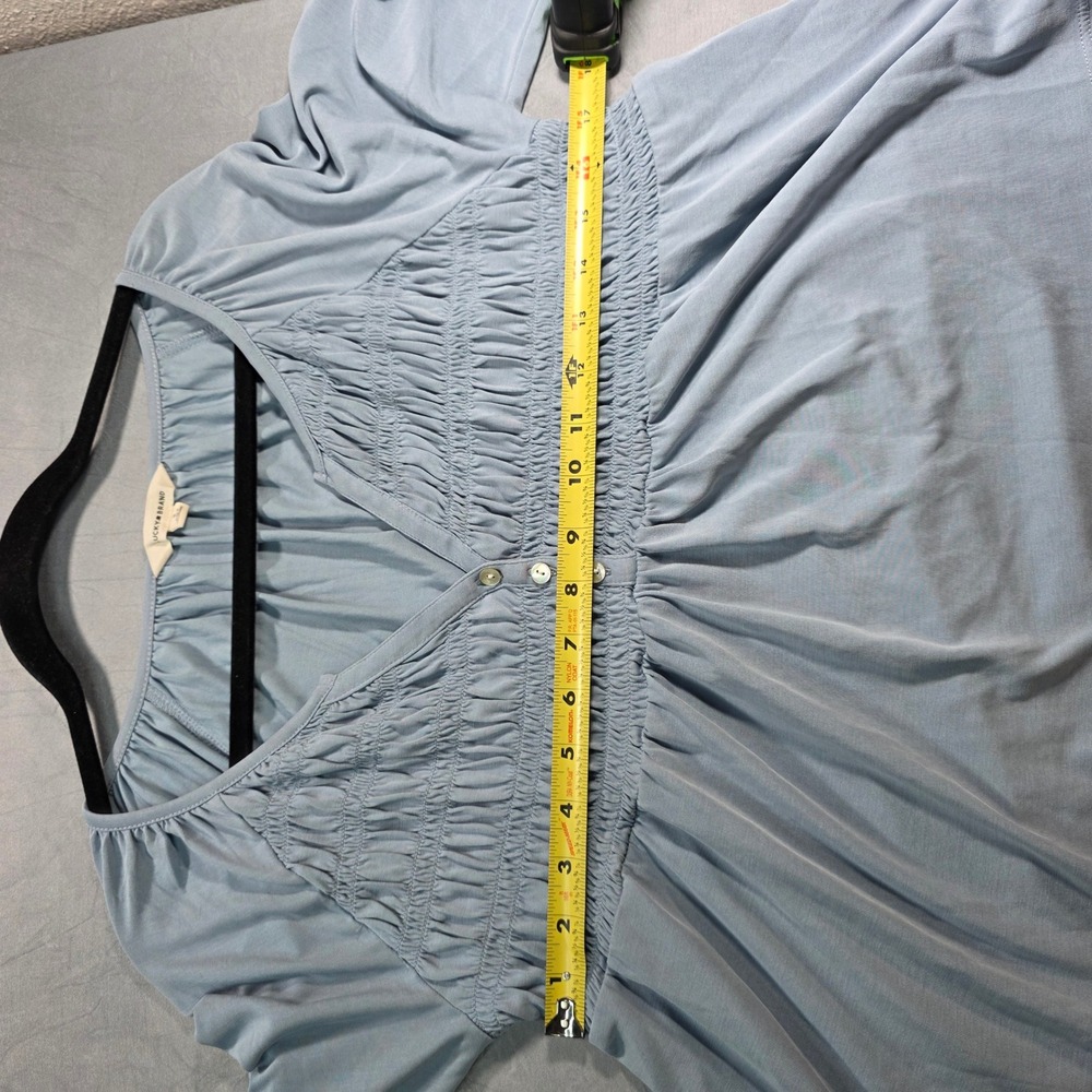 Lucky Brand Light Blue Smocked Babydoll Knit Top Long Sleeve Henley Womens Small - Picture 6 of 9
